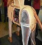 A rear view shows the workings of the recreated mechanical lion invented by Leonardo da Vinci. Reuters