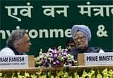 PM Manmohan Singh with MoEF Jairam Ramesh at the inauguration of National Conference of Ministers of Environment and forests in New Delhi, Tuesday.PTI
