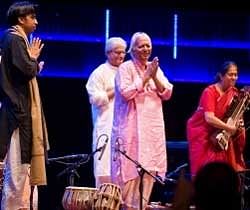 Pandit Ram Narayan (C) performs on the Indian Voices day at the BBC Proms 2009 at the Royal Albert Hall, London. AFP
