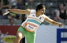 Krishna Poonia of India competes in Women's Discus qualifying during the World Athletics Championships in Berlin. AP