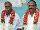 time to celebrate Newly-elected Bangarpet APMC president Dr Krishna Murthy and Vice President Changalaraya Reddy after their victory in APMC election.