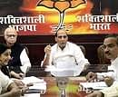 L K Advani, Rajnath Singh, Sushma Swaraj and other leaders at BJPs central election committee meeting in New Delhi on Saturday. PTI