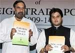 Union Minister of Commerce and Industry Anand Sharma with MoS Jyotiraditya Scindia release the FTP document. PTI