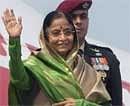 President Pratibha Patil waves priot to her departure to Russia and Tajikistan on Wednesday. PTI