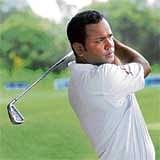 On Target: Md Siddikur Rehman of Bangladesh in action in the second round of the Bangalore Open golf tournament at the KGA Course on Thursday.DH photo