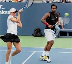 Leander Paes and Cara Black win the semifinals of the Mixed Doubles US Open in New York on Tuesday. PTI