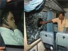 The broken window pane of the Swarn Shatabdi Express which was pelted with stones near Panipat, on which Rahul Gandhi (L) was travelling. PTI
