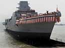 Second warship of Project 15 A of Indian Naval Service after its launch from the Mazagaon Dock in Mumbai on Friday. PTI