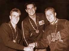 Rome Olympics 1500m medallists (from left) Australians Murray Rose, John Konrads (C) and American George Breen.