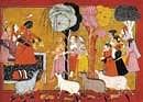 Rama gives away his possessions, painting ascribed to a master of the Bahu Shangri.  Photo: Pahari masters from oxford