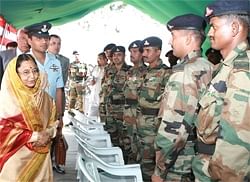 President Pratibha Patil interacts with Indian Army soldiers in Rajouri on Friday. AP
