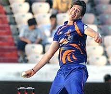 Eagles' De Villiers in action against Somerset at the Champions League Twenty20 match in Hyderabad on Friday. PTI
