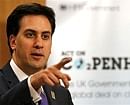 Ed Miliband, Britain's Secretary of State for Energy and Climate Change, speaks after the meeting of the Major Economies Forum in London on Monday. AP