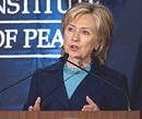 US Secretary of State Hillary Rodham Clinton delivers a speech on nonproliferation before the US Institute of Peace in Washington on Wednesday. AP
