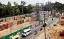 Work on Metro Rail which has reduced the greenery near Lalbagh. DH PHOTO