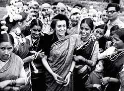 One of the rare pictures of former Prime Minister Indira Gandhi with folk dancers during the Republic Day celebrations in 1968. PTI