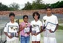 Lil champs Winners at the AITA Talent Series tourney in Tumkur on Friday. (From left): BR Nikshep (U-12), N Ramya (U-12), Shloka Kumar (U-14) and Alok