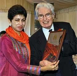 Union Tourism Minister Kumari Selja receives 'World Travel Award 2009' for Incredible India campaign, at World Travel Mart, in London Tuesday. PTI
