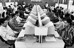 New age jobs: Young people at work at a call centre.