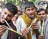 Farmers at a massive demonstration in New Delhi on Thursday. AFP