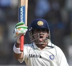 Indian cricketer Gautam Gambhir celebrates after scoring his century on Friday,the fifth day of the first cricket Test match between India and Sri Lanka . PTI