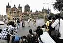 The media circus outside Victoria Terminus on 26/11/08. DH Photo