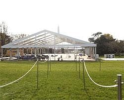 A large tent is seen on the South Lawn of the White House in preparation for a State Arrival and State Dinner for Indian Prime Minster Manmohan Singh in Washington on Saturday. AP