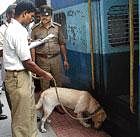 high alert Police on a security check at the City railway  station on Tuesday. DH photo