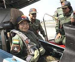 President Pratibha Patil being strapped before flying in Sukhoi-30MKI of the Indian Air Force (IAF) in Pune on Wednesday. PTI