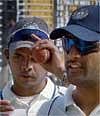 Indian cricket captain Mahendra Singh Dhoni  with Sreesanth .AP