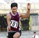 Indias Jagseer Singh en route to silver in the mens triple jump (F-46) category. DH PHOTO