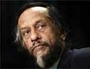 Chairman of the United Nations panel on climate change Rajendra Pachauri looks on at a press conference in New Delhi on Tuesday