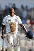 Sri Lankas Angelo Mathews is crestfallen after getting  run out for 99. AFP