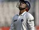 India's Virender Sehwag reacts after his dismissal on the third day of the third cricket test match between India and Sri Lanka,( AP)
