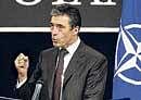 Nato Secretary General Anders Fogh Rasmussen at a press conference at the alliance headquarters in Brussels, on Friday. AFP