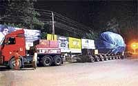 An 80-wheel vehicle which transported chemicals to Kaiga Atomic  Power Station in March. DH File Photo
