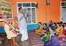 Rashtriya Swayamsevak Sangh Vibhag Sanghachalak M B Puranik speaking at a Sri Rama Mandira Nirmana Sankalpa Dina in Mangalore on Sunday. DH photo