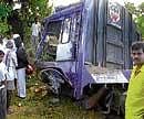 The lorry which collided with a tractor near Magadi on  Sunday morning killing three from a family. dh photo