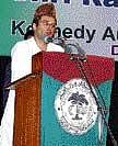 Rahul Gandhi addresses a gathering at Aligarh Muslim University on Monday. PTI