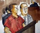 A sketch showing terror suspect David Coleman Headley (orange shirt) appearing in a court in Chicago on Wednesday. PTI