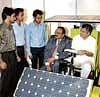HKBK College of Engineering Students explaining about the Solar car to Western Ghats Task Force Chairman Ananth Hegde Ashisar and Mysore Jayachamarajendra College of Engineering Prof R D Sudhakar Samuel at Global Energy 2009 exhibition in Bangalore on Friday. dh photo