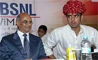 Minister of State for Communications and Information Technology Sachin Pilot and MD BSNL Kuldeep Goyal during launch of India's first mobile broadband (WIMAX) service in Pisangan, Rajasthan on Sunday. PTI