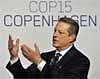 Former US Vice President Al Gore gestures as he joins cabinet ministers from Nordic countries for discussion on Greenland's ice sheet at the UN Climate summit in Copenhagen on Monday. AP