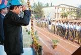 Deputy Commissioner V Ponnuraj receiving the guard of honour from police personnel at the inauguration of annual sports meet of DK district police on Wednesday.