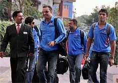 Indian cricketers Virendra Sehwag, Ravindra Jadeja and Gautam Gambhir arrive in Nagpur on Wednesday for the 2nd ODI of India-Sri Lanka series, which is to be played at VCA stadium. PTI