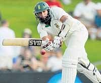 TURNING IT ON:  Hashim Amla turns one to the on-side during his hundred on Saturday. AFP
