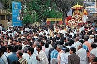 A view of the procession of Srinivasa Kalyana Mahotsava held in Chikmagalur on Sunday;