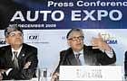 Auto Expo Steering Comittee Chairman Rajive Kaul (right), with ACMA President Jayant Davar briefing reporters on the Auto Expo, in New Delhi, on Tuesday. PTI