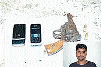The revolver and other items seized by police; (Inset) Murugesh. dh photos