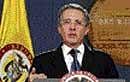 Colombias President Alvaro Uribe addresses the nation at the presidential palace in Bogota on Tuesday. AP